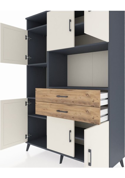 Hyperion Dolap 8 Raflı 2 Çekmeceli 6 Kapaklı 132X44X195 Antrasit-Aytaşı/çam fırsatları