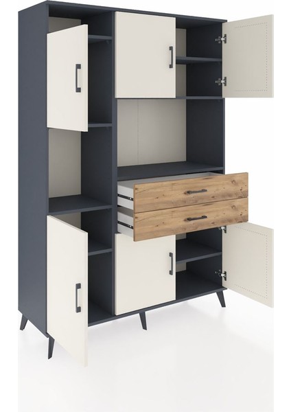Hyperion Dolap 8 Raflı 2 Çekmeceli 6 Kapaklı 132X44X195 Antrasit-Aytaşı/çam indirimleri