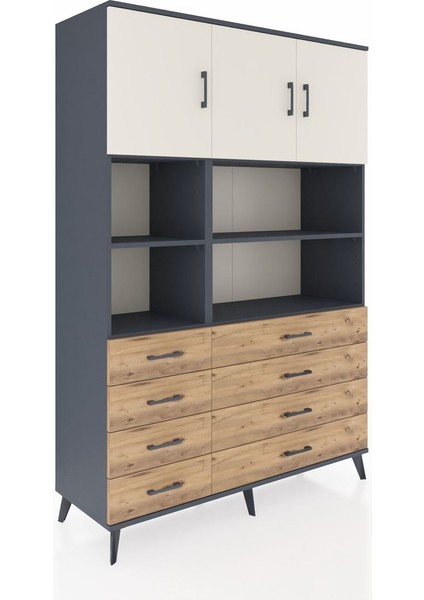 Hyperion Dolap 8 Raflı 8 Çekmeceli 3 Kapaklı 132X44X195 Antrasit-Aytaşı/çam fiyatları