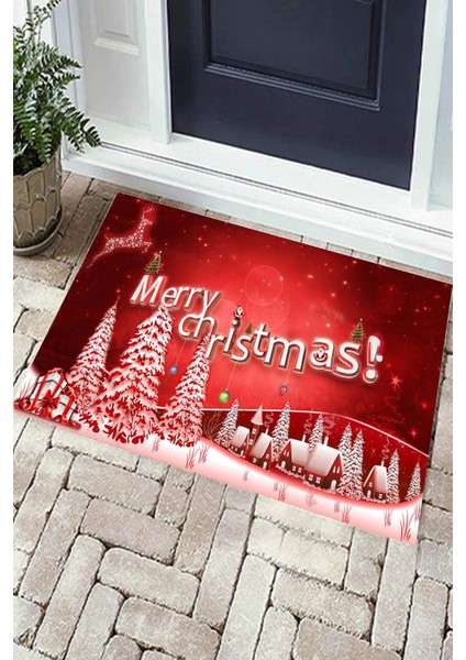 Dijital Baskılı Yıkanabilir Merry Christmas Temalı Kapı Önü Paspası
