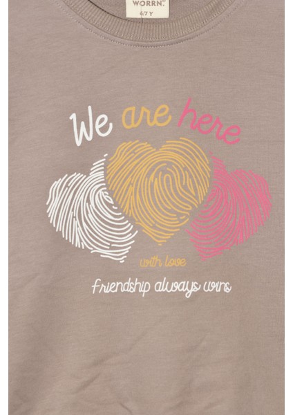 Kız Çocuk %100 Pamuk Kalp Desenli Bisiklet Yaka Trend Sweatshirt - 1022S fiyatları