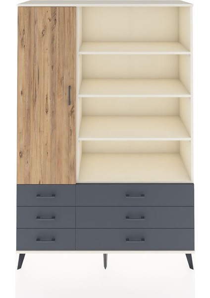 Hyperion Dolap 8 Raflı 6 Çekmeceli Tek Kapaklı 132X44X195 Aytaşı-Çam/antrasit