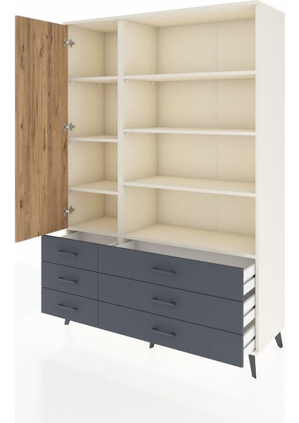 Hyperion Dolap 8 Raflı 6 Çekmeceli Tek Kapaklı 132X44X195 Aytaşı-Çam/antrasit modelleri