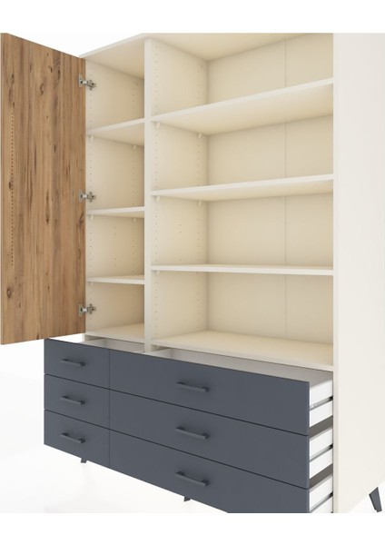 Hyperion Dolap 8 Raflı 6 Çekmeceli Tek Kapaklı 132X44X195 Aytaşı-Çam/antrasit fırsatları