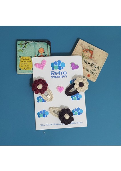 Kız Çocuk Bebek Örgü Yün Tül Fiyonk Doğum Günü Hediye Üçlü Sevimli Çıtçıt Klips Toka Seti