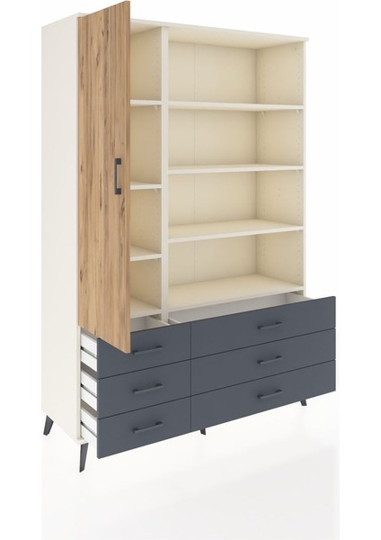 Hyperion Dolap 8 Raflı 6 Çekmeceli Tek Kapaklı 132X44X195 Aytaşı-Çam/antrasit indirimleri