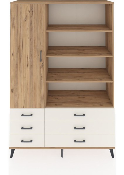 Hyperion Dolap 8 Raflı 6 Çekmeceli Tek Kapaklı 132X44X195 Çam-Çam/aytaşı
