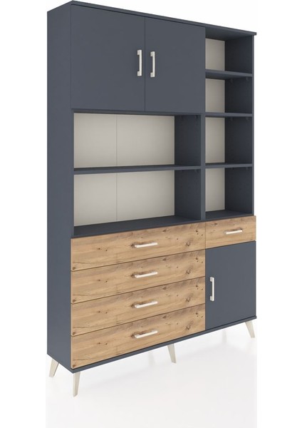 Arges Dolap 9 Raflı 5 Çekmeceli 3 Kapaklı 132X30X195 Antrasit-Antrasit/çam fiyatları