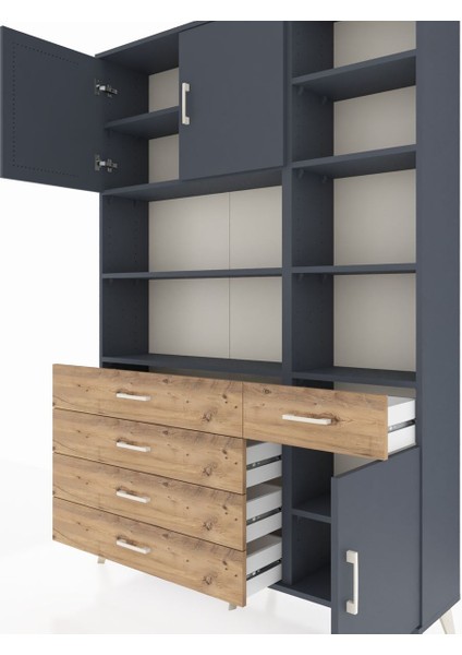 Arges Dolap 9 Raflı 5 Çekmeceli 3 Kapaklı 132X30X195 Antrasit-Antrasit/çam fırsatları