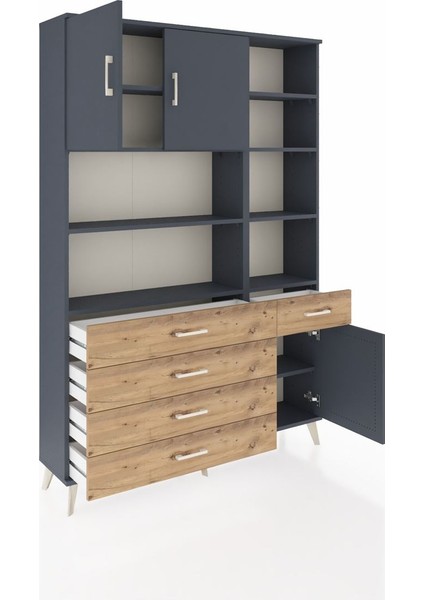 Arges Dolap 9 Raflı 5 Çekmeceli 3 Kapaklı 132X30X195 Antrasit-Antrasit/çam indirimleri