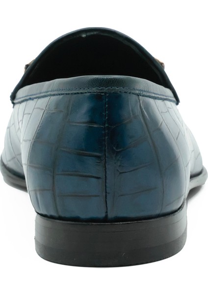 Hakiki Kroko Baskı Deri Erkek Ayakkabı Kauçuk Enjeksiyon Kösele Taban - Tuna K4602 modelleri