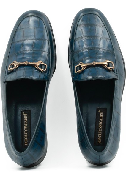 Hakiki Kroko Baskı Deri Erkek Ayakkabı Kauçuk Enjeksiyon Kösele Taban - Tuna K4602 indirimleri