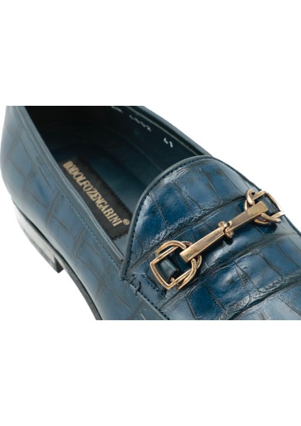 Hakiki Kroko Baskı Deri Erkek Ayakkabı Kauçuk Enjeksiyon Kösele Taban - Tuna K4602