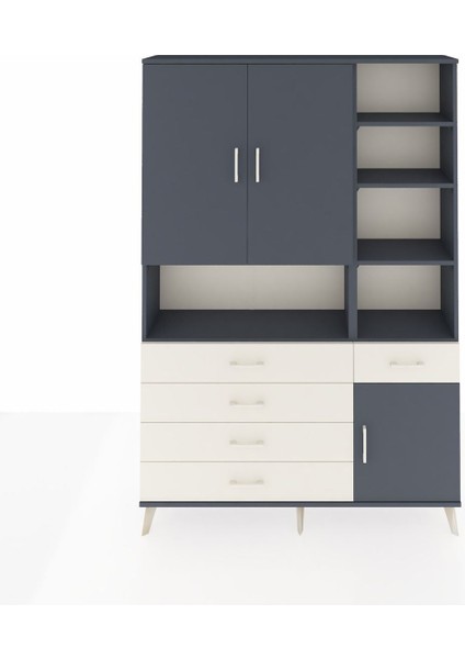 Arges Dolap 8 Raflı 5 Çekmeceli 3 Kapaklı 132X30X195 Antrasit-Antrasit/aytaşı