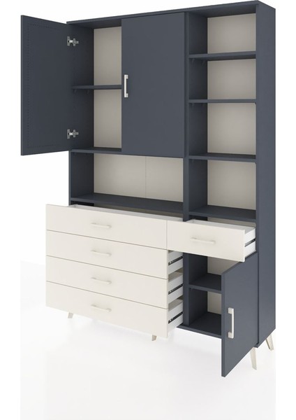 Arges Dolap 8 Raflı 5 Çekmeceli 3 Kapaklı 132X30X195 Antrasit-Antrasit/aytaşı modelleri