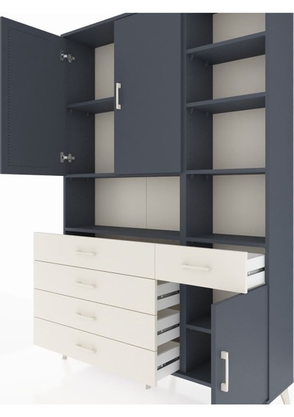 Arges Dolap 8 Raflı 5 Çekmeceli 3 Kapaklı 132X30X195 Antrasit-Antrasit/aytaşı fırsatları