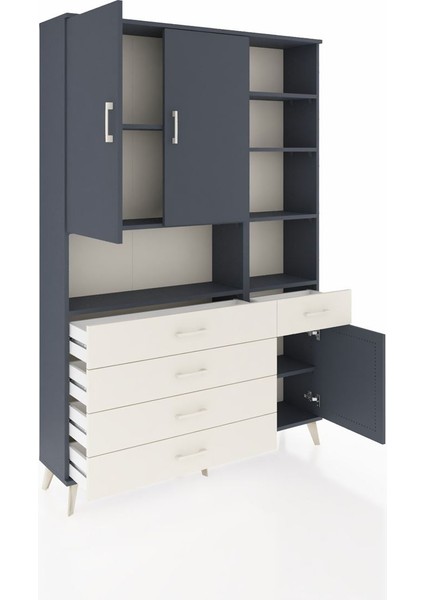 Arges Dolap 8 Raflı 5 Çekmeceli 3 Kapaklı 132X30X195 Antrasit-Antrasit/aytaşı indirimleri