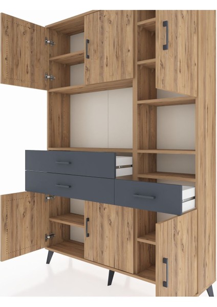 Arges Dolap 10 Raflı 3 Çekmeceli 6 Kapaklı 132X30X195 Çam-Çam/antrasit fırsatları