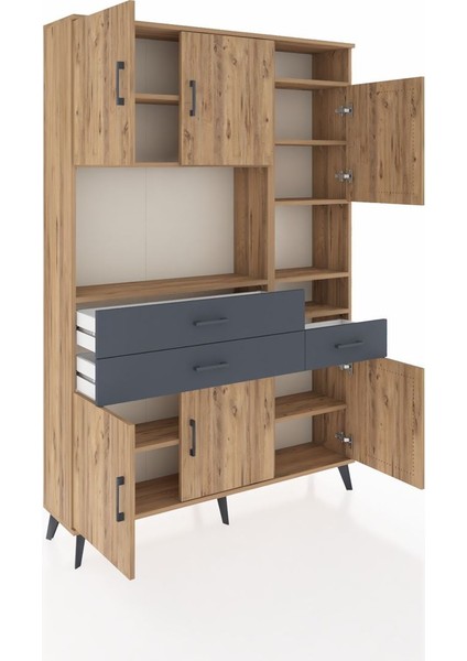 Arges Dolap 10 Raflı 3 Çekmeceli 6 Kapaklı 132X30X195 Çam-Çam/antrasit indirimleri