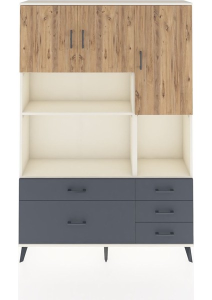 Arges Dolap 8 Raflı 5 Çekmeceli 3 Kapaklı 132X30X195 Aytaşı-Çam/antrasit