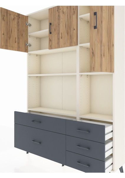 Arges Dolap 8 Raflı 5 Çekmeceli 3 Kapaklı 132X30X195 Aytaşı-Çam/antrasit fırsatları