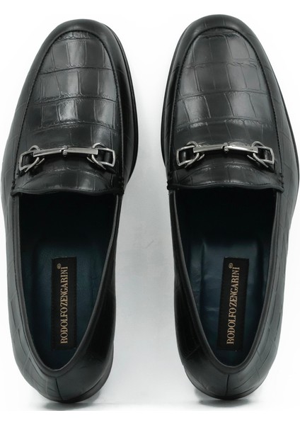 Hakiki Kroko Baskı Deri Erkek Ayakkabı Kauçuk Enjeksiyon Kösele Taban - Tuna K4602 indirimleri