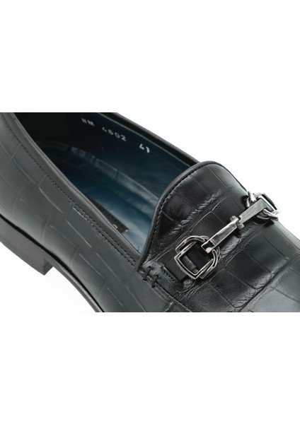 Hakiki Kroko Baskı Deri Erkek Ayakkabı Kauçuk Enjeksiyon Kösele Taban - Tuna K4602