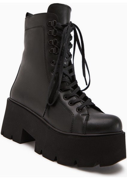 Brit Siyah Platform Topuklu Kadın Postal Bot