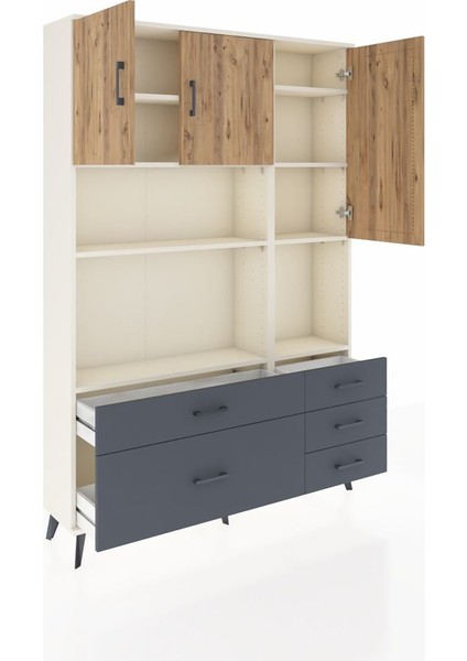 Arges Dolap 8 Raflı 5 Çekmeceli 3 Kapaklı 132X30X195 Aytaşı-Çam/antrasit indirimleri
