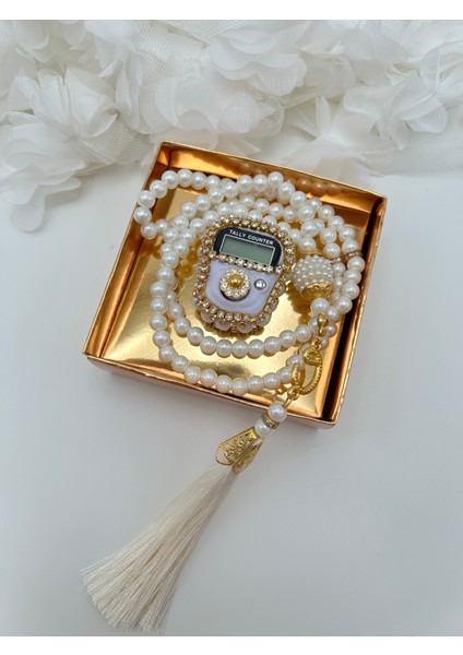 1 Adet Hediyelik Çeyizlik Gold Kutulu Tesbih ve Taşlı Zikirmatik Seti ( Mevlit-Sünnet-Hac-Umre)