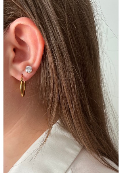 12'li Mega Paslanmaz Çelik Küpe Seti - Halka, Hilal, Tektaş ve Top Kombini