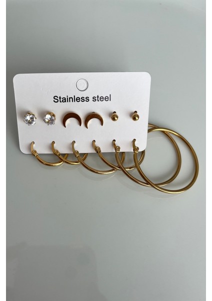 12'li Mega Paslanmaz Çelik Küpe Seti - Halka, Hilal, Tektaş ve Top Kombini fiyatları