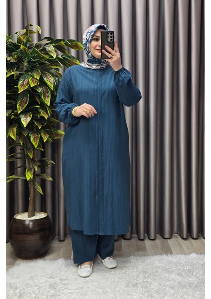 Kadın Tesettür Giyim Büyük Beden Gofre Ikili Takım