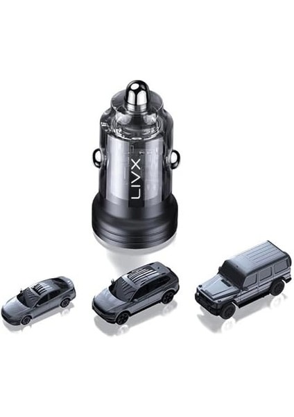 Transparent 45W Pd/qc Mini Araç Şarj Cihazı ve 50CM Hızlı Şarj Kablosu L35 - Blt-50 modelleri