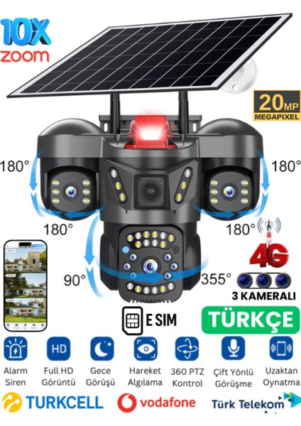 RX66G Solar Güvenlik Kamerası Türkçe 4G Sim Kartlı PTZ Hareketli Gece Görüşlü Güneş Panelli Kamera
