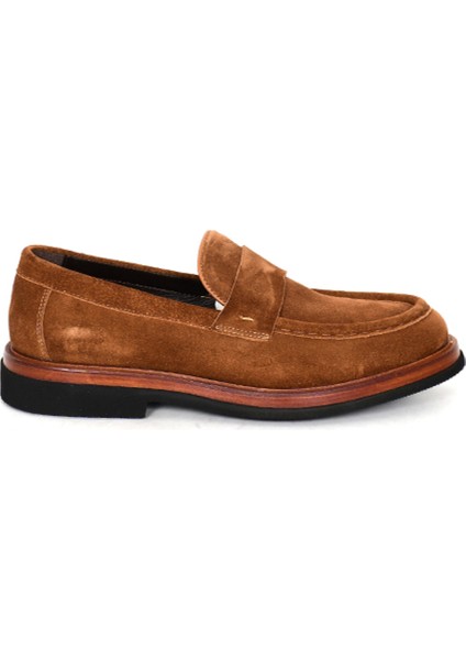 Hakiki Süet Deri Kahverengi Loafer Erkek Ayakkabı Eva Taban - 3524