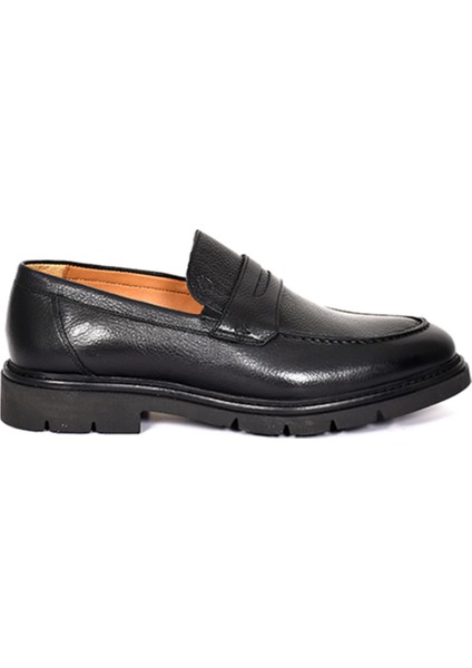 Hakiki Deri Loafer Siyah Erkek Ayakkabı Kauçuk Taban - 64640