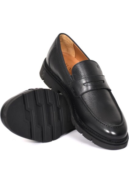 Hakiki Deri Loafer Siyah Erkek Ayakkabı Kauçuk Taban - 64640 fırsatları