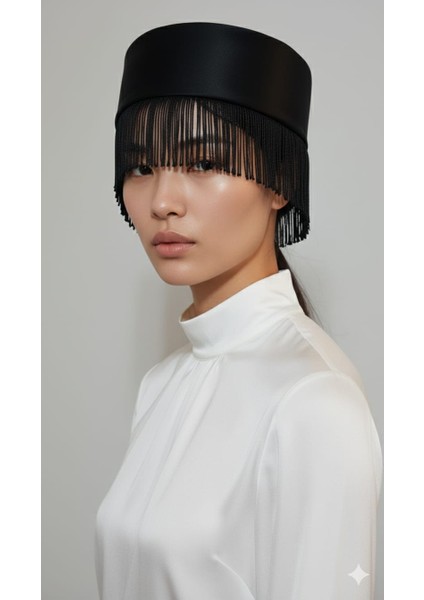 Siyah Franj Detaylı Tasarım Şapka – Kadın Özel Gün Aksesuarı modelleri