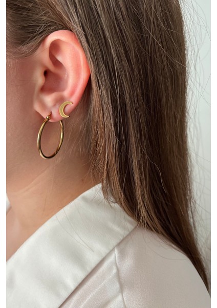 12'li Mega Paslanmaz Çelik Küpe Seti - Halka, Hilal, Tektaş ve Top Kombini fırsatları