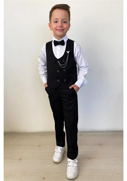 Erkek Çocuk Takım Elbise Papyonlu Yelekli Takım Elbise