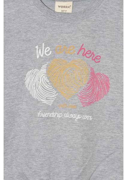 Kız Çocuk %100 Pamuk Kalp Desenli Bisiklet Yaka Trend Sweatshirt - 1022S fiyatları