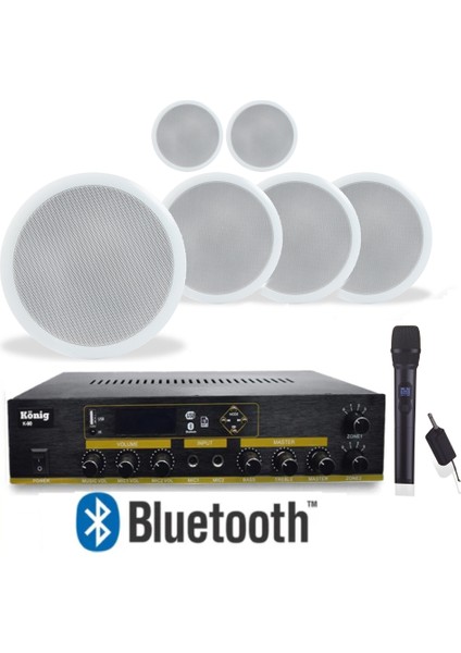 6’li Tavan Hoparlörlü El Mikrofonlu Bluetooth Anfi Ses Sistemi Seti