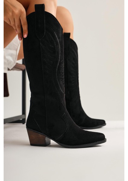 Hero Siyah Süet Nakışlı Kovboy Çizme fiyatları