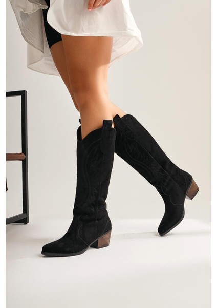 Hero Siyah Süet Nakışlı Kovboy Çizme fırsatları
