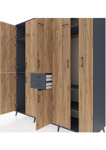 Kronos Dolap 10 Raflı 2 Çekmeceli 3 Askılı 220X59X243 Antrasit-Çam/antrasit fırsatları