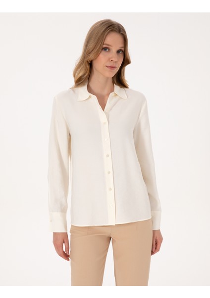 Kadın Beyaz Comfort Fit Uzun Kollu Gömlek 50318219-VR259