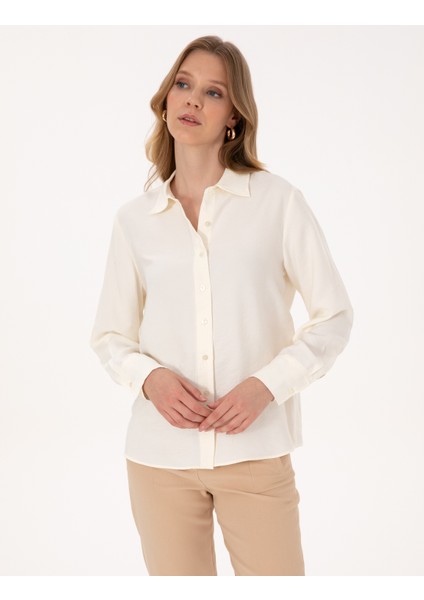 Kadın Beyaz Comfort Fit Uzun Kollu Gömlek 50318219-VR259 modelleri