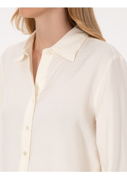 Kadın Beyaz Comfort Fit Uzun Kollu Gömlek 50318219-VR259