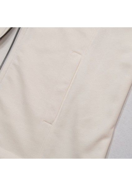 Kadın Flavia Rahat Kesim Kapüşonlu Üç Iplik Şardonsuz Pamuk Fermuarlı Yelek